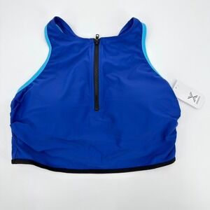 Xersion Womens Plus 18W Navy Blue Zip Front Midkini Swim Top Removable Cups NEW